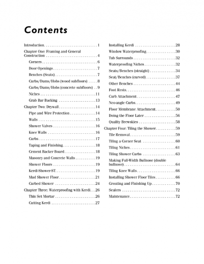 The Kerdi Shower Book Table of Contents