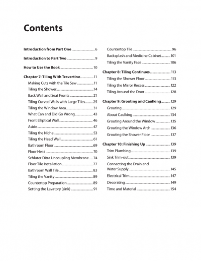 Tile Bathroom Remodeling Part 1 Table of Contents