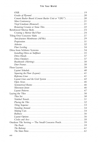Tile Your World - New Tile Setting Book TOC page 2