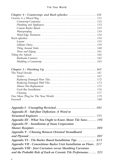 Tile Your World - New Tile Setting Book TOC page 4